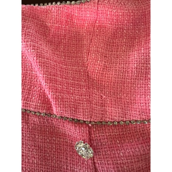 Francesca's Pink Tweed Rhinestone Trim Mini Dress Crystal Button Barbiecore M - Picture 5 of 10